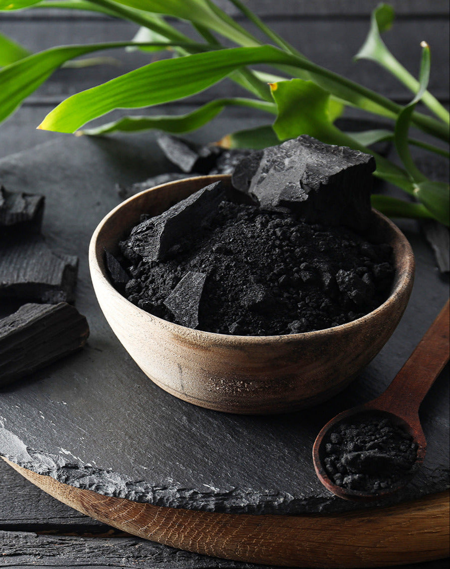 bowl of crushed charcoal