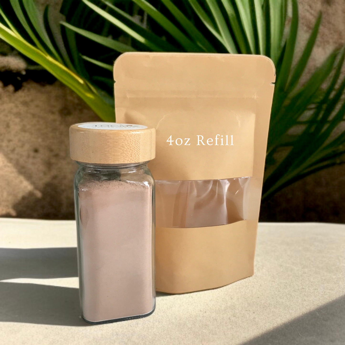 Rosemary & cocoa dry shampoo glass shaker jar and refill package