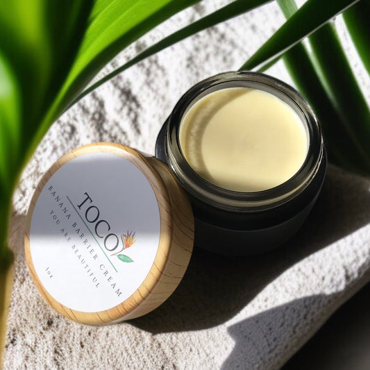 banana barrier cream in black jar